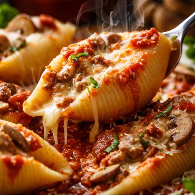 Image of Sausage Cheese Stuffed Shells with Tomato Mushroom Sauce