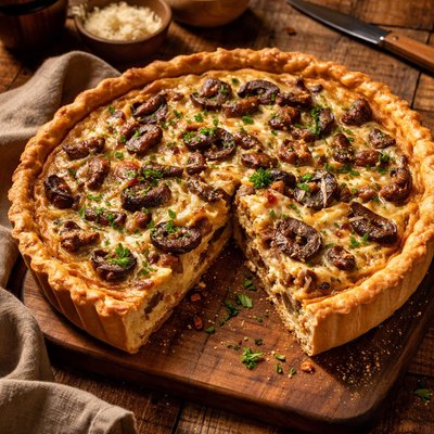Image of Sausage Onion and Portabella Mushroom Quiche