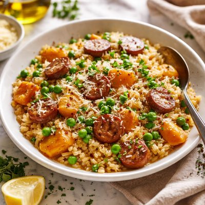 Image of Sausage Pea and Pumpkin Risotto Style Rice