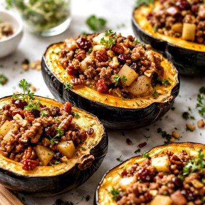 Image of Sausage Pecan and Apple Stuffed Acorn Squash