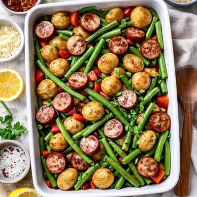 Image of Sausage Potatoes and Green Bean Toss Bake