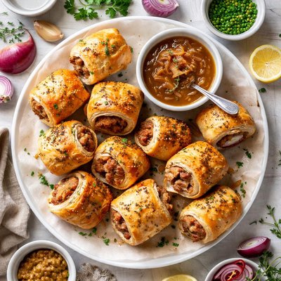 Image of Sausage Puffs with Onion Gravy