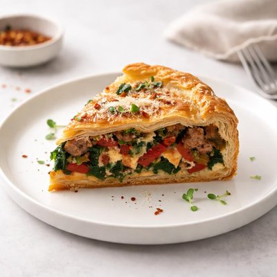 Image of Sausage Roasted Red Pepper and Spinach Torta Rustica