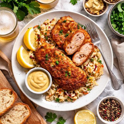 Image of Sausage Schnitzel with Quick Sauerkraut