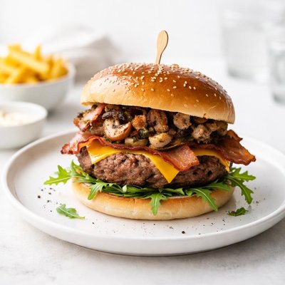 Image of Sausage Shrooms and Bacon Burger