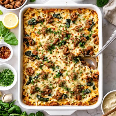 Image of Sausage Spinach Alfredo Lasagna