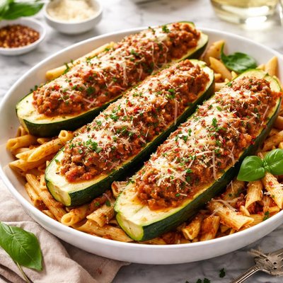 Image of Sausage Stuffed Zucchini with Penne Pasta