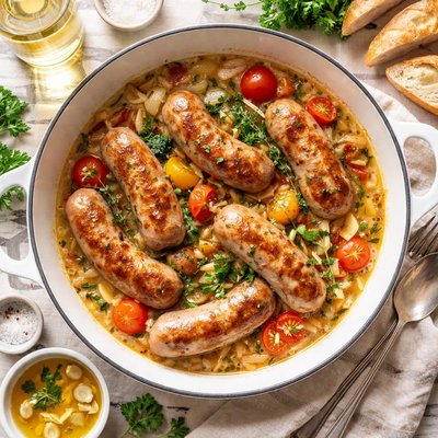 Image of Sausages Braised in White Wine