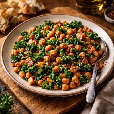 Image of Sauted Chickpeas with Ham and Kale