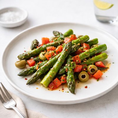 Image of Sauteed Asparagus with Red Peppers Olives
