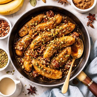 Image of Sauteed Bananas with Cardamom Praline Sauce