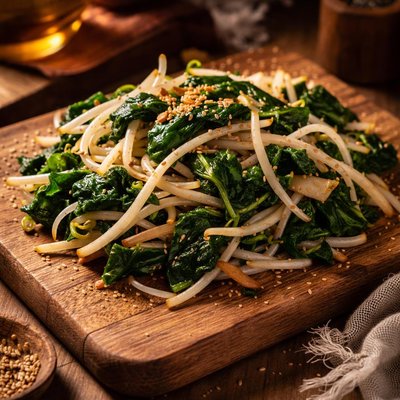 Image of Sauteed Bean Sprouts and Spinach