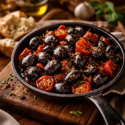 Image of Sauteed Black Olives with Tomatoes