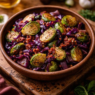 Image of Sauteed Brussels Sprouts and Red Cabbage
