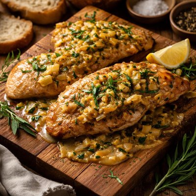 Image of Sauteed Chicken Cutlets with Vermouth Leek and Tarragon Pan Sa