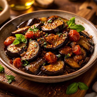 Image of Sauteed Eggplant with Tomatoes and Balsamic Vinegar