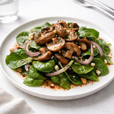 Image of Sauteed Mushrooms on Red Wine Vinaigrette Spinach Salad