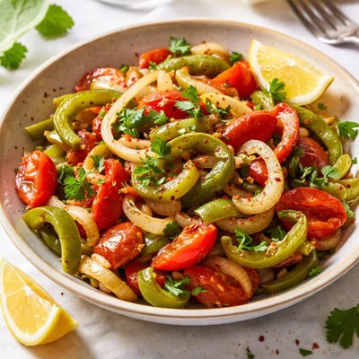 Image of Sauteed Onion Green Pepper Tomato Salad