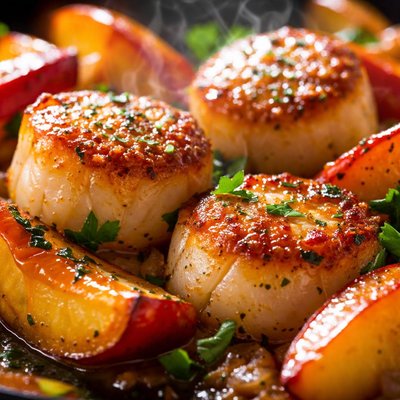 Image of Sauteed Sea Scallops with Caramelized Peaches