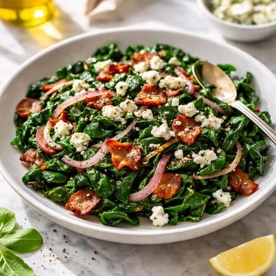 Image of Sauteed Spinach with Red Onion Bacon Blue Cheese