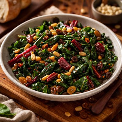 Image of Sauteed Swiss Chard with Raisins and Pine Nuts