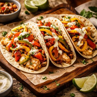 Image of Sauteed Tilapia Tacos with Grilled Peppers and Onions