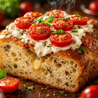 Image of Vegan Savory Bread with Cream Cheese and Cherry Tomatoes