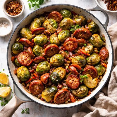 Image of Savory Brussels Sprouts with Smoked Sausage