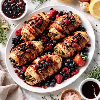 Image of Savory Chicken Bundles with Balsamic Berry Sauce