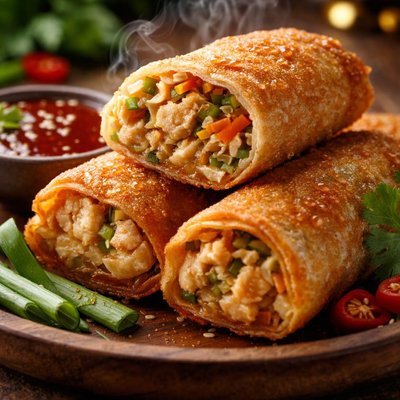 Image of Savory Chicken Egg Rolls with Sweet and Sour Sauce