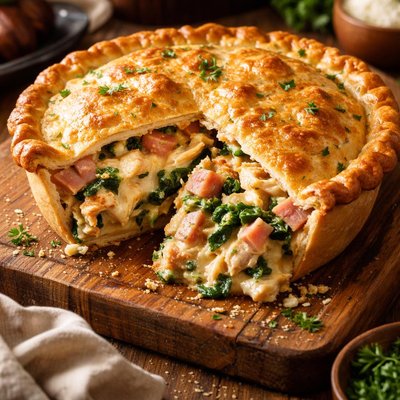Image of Savory Chicken Pie W Ham Spinach and Swiss