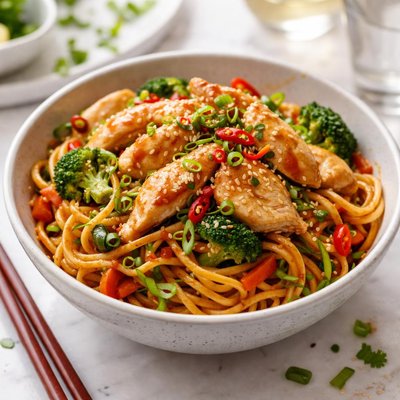 Image of Savory Chicken with Asian Noodles