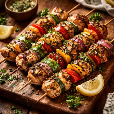 Image of Whole30 Savory Grilled Skewers with Herb Marinade
