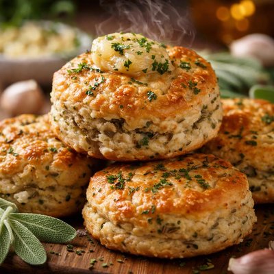 Image of Savory Herb Biscuits Sage and Caraway with Garlic Butter