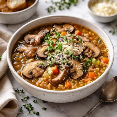 Image of Savory Mushroom Barley Soup