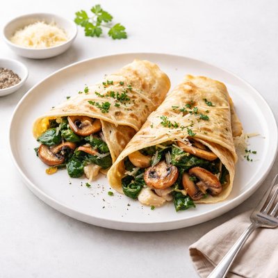 Image of Savory Mushroom Spinach Cheese Crepes