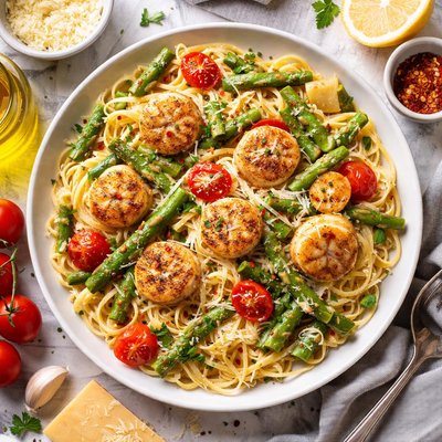 Image of Scallop and Asparagus Linguine