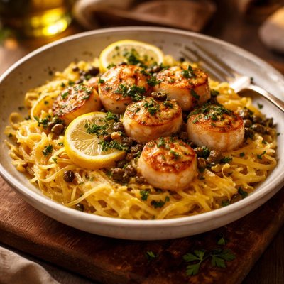 Image of Scallop Piccata on Spaghetti Squash