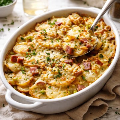 Image of Scalloped Ham Potatoes and Leeks