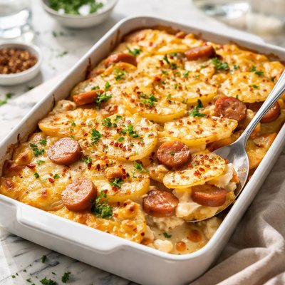 Image of Scalloped Potato and Hot Dog Casserole