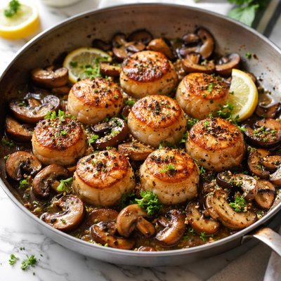 Image of Scallops and Mushrooms Pan Seared
