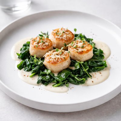 Image of Scallops and Spinach with Parmesan Sauce
