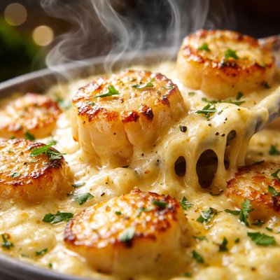 Image of Scallops in Swiss Cheese Sauce