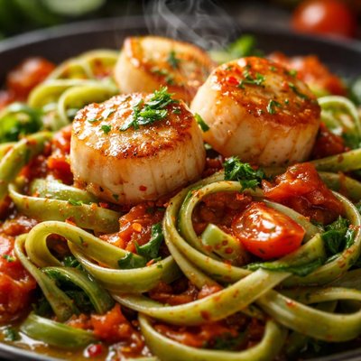 Image of Scallops Marinara with Spinach Linguine