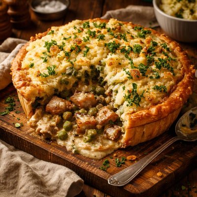 Image of Scallops Mushroom Pea Pie with Colcannon Topping