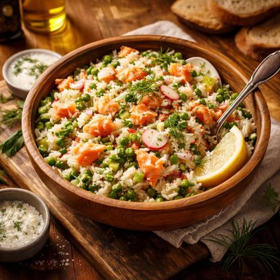 Image of Scandinavian Rice Salad with Smoked Salmon