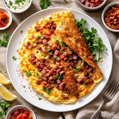 Image of Schnitzel Eierkuchen Pa Dutch Ham Bacon Omelet