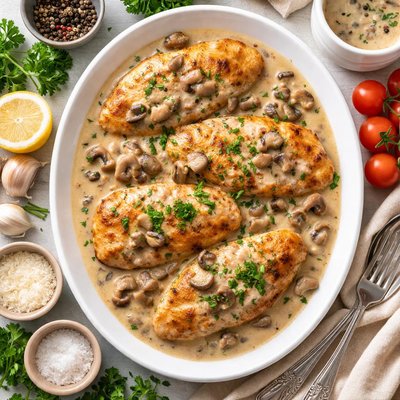 Image of Schnitzel in Mushroom Sauce Not Breaded
