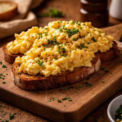 Image of Scrambled Cheesy Eggs on Toast