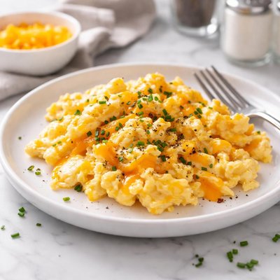 Image of Scrambled Eggs and Cheddar Cheese